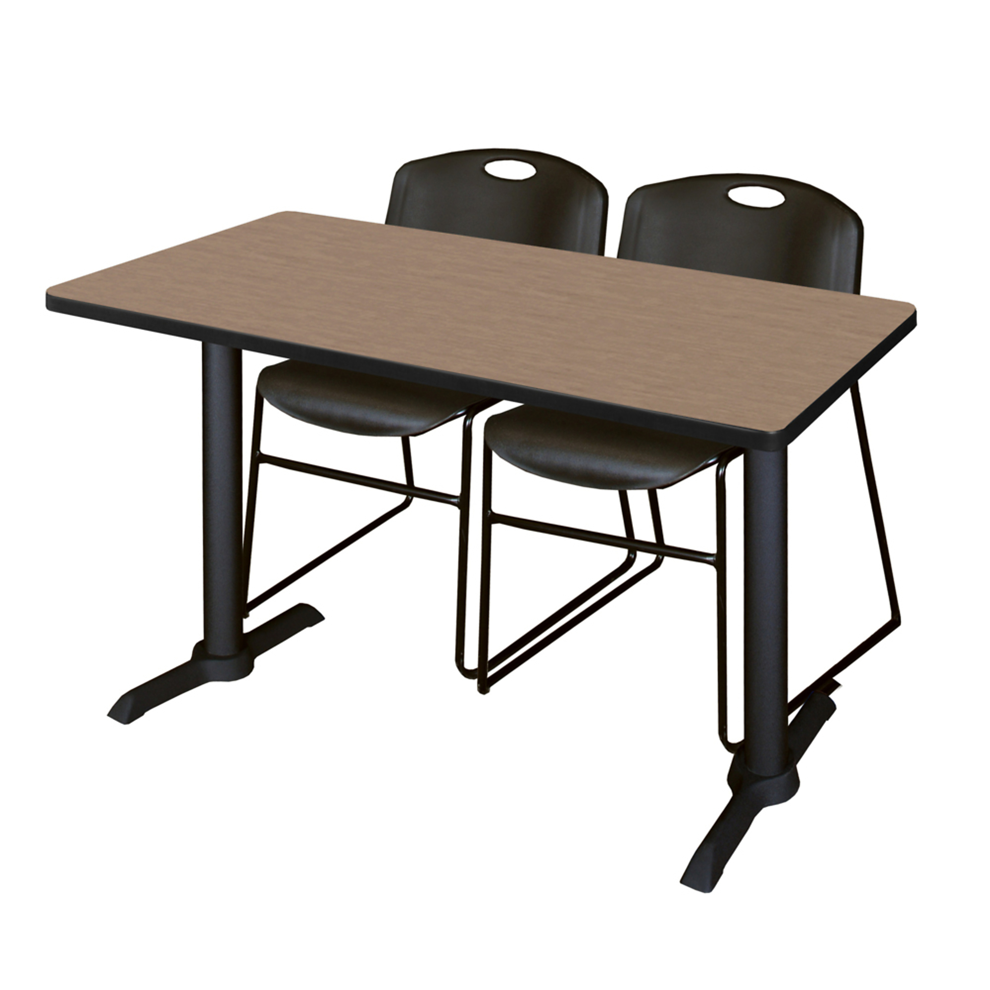 Regency Cain Training Seminar Table with 2 Zeng Stack Chairs — 48in. x 24in., Noble Oak, Black, Model# MTRCT4824NO44BK